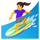 Android Pie; U+1F3C4 U+200D U+2640 U+FE0F; Emoji