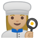 Android Pie; U+1F469 U+1F3FC U+200D U+1F373; Emoji