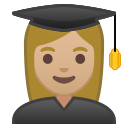 Android Pie; U+1F469 U+1F3FC U+200D U+1F393; Emoji