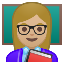 Android Pie; U+1F469 U+1F3FC U+200D U+1F3EB; Emoji