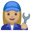 Android Pie; U+1F469 U+1F3FC U+200D U+1F527; Emoji