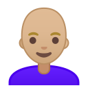 Android Pie; U+1F469 U+1F3FC U+200D U+1F9B2; Emoji