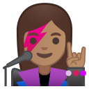 Android Pie; U+1F469 U+1F3FD U+200D U+1F3A4; Emoji