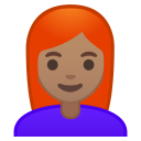 Android Pie; U+1F469 U+1F3FD U+200D U+1F9B0; Emoji