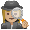 Android Pie; U+1F575 U+1F3FC U+200D U+2640 U+FE0F; Emoji
