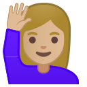Android Pie; U+1F64B U+1F3FC U+200D U+2640 U+FE0F; Emoji