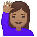 Android Pie; U+1F64B U+1F3FD U+200D U+2640 U+FE0F; Emoji