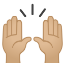 Android Pie; U+1F64C U+1F3FC; Emoji