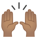 Android Pie; U+1F64C U+1F3FD; Emoji