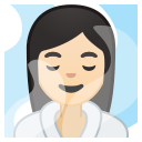 Android Pie; U+1F9D6 U+1F3FB U+200D U+2640 U+FE0F; Femme Au Spa: Peau 1 Emoji
