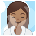 Android Pie; U+1F9D6 U+1F3FD U+200D U+2640 U+FE0F; Mulher No Banho De Vapor: Pele Bronzeada Emoji