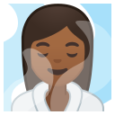 Android Pie; U+1F9D6 U+1F3FE U+200D U+2640 U+FE0F; Mulher No Banho De Vapor: Pele Escura Média Emoji