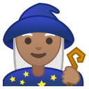 Android Pie; U+1F9D9 U+1F3FD U+200D U+2640 U+FE0F; Maga: Colore Pelle 4 Emoji