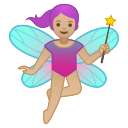 Android Pie; U+1F9DA U+1F3FC U+200D U+2640 U+FE0F; Mulher Fada: Pele Clara Média Emoji