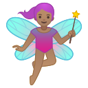 Android Pie; U+1F9DA U+1F3FD U+200D U+2640 U+FE0F; Femme Fée: Peau 3 Emoji