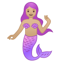 Android Pie; U+1F9DC U+1F3FC U+200D U+2640 U+FE0F; Sirena: Color De Piel 3 Emoji