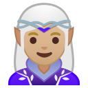 Android Pie; U+1F9DD U+1F3FC U+200D U+2640 U+FE0F; Elfa : Pele Clara Média Emoji