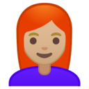 Android Pie; U+1F469 U+1F3FC U+200D U+1F9B0; Emoji