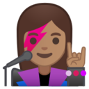 Android Pie; U+1F469 U+1F3FD U+200D U+1F3A4; Emoji
