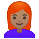 Android Pie; U+1F469 U+1F3FD U+200D U+1F9B0; Emoji