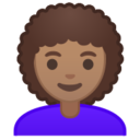 Android Pie; U+1F469 U+1F3FD U+200D U+1F9B1; Emoji