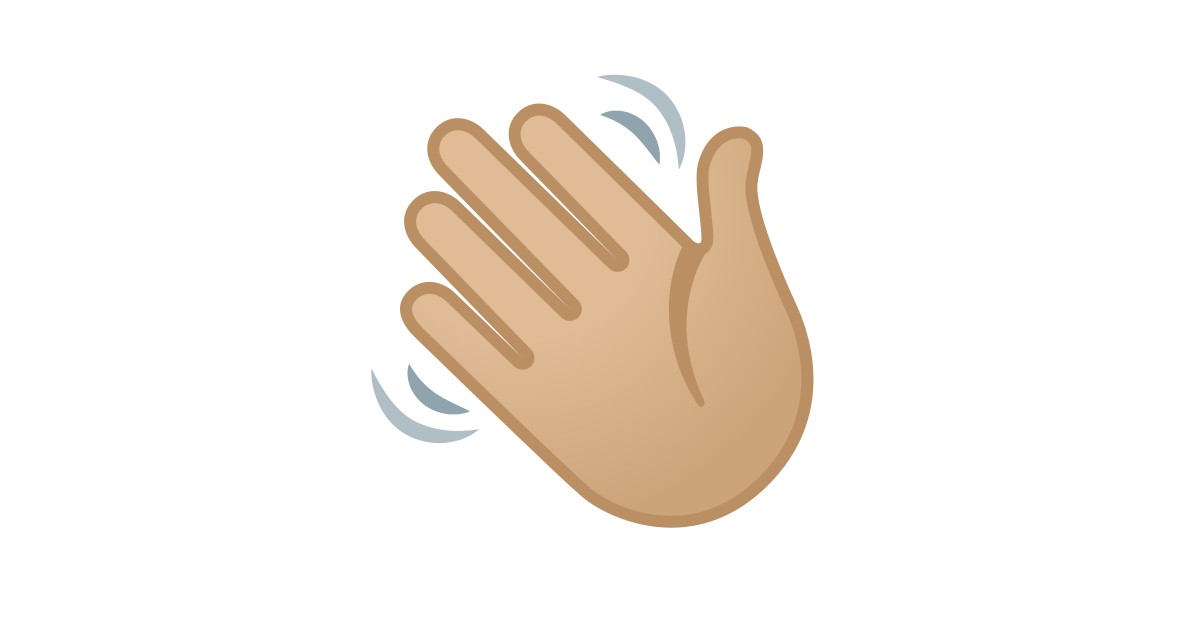 Emoji: 👋🏼 - 100 Sprachen: winkende Hand: mittelhelle Hautfarbe | تلويح با...