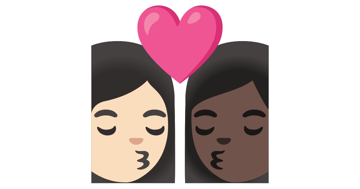 👩🏻‍ ️‍💋‍👩🏿 Kiss Woman Woman Light Skin Tone Dark Skin Tone Emoji 6233