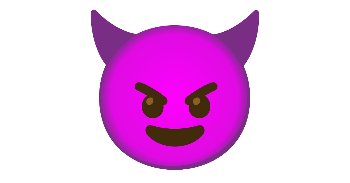 Rosto de emoji engraçado com chifres de diabo na impressão de t