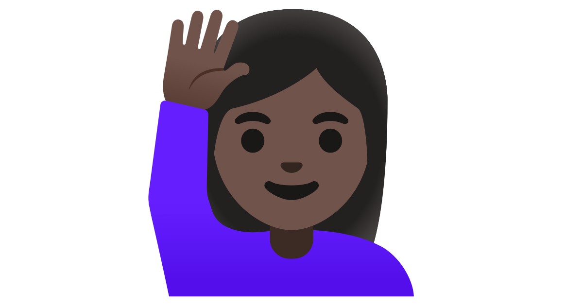 Translations of the 🙋🏿‍♀️ woman raising hand: dark skin tone emoji in ...