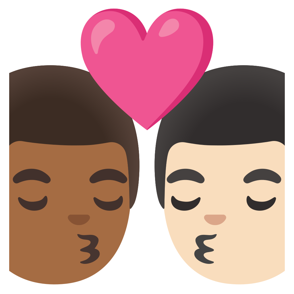 👨🏾‍ ️‍💋‍👨🏻 Kiss Man Man Medium Dark Skin Tone Light Skin Tone Emoji