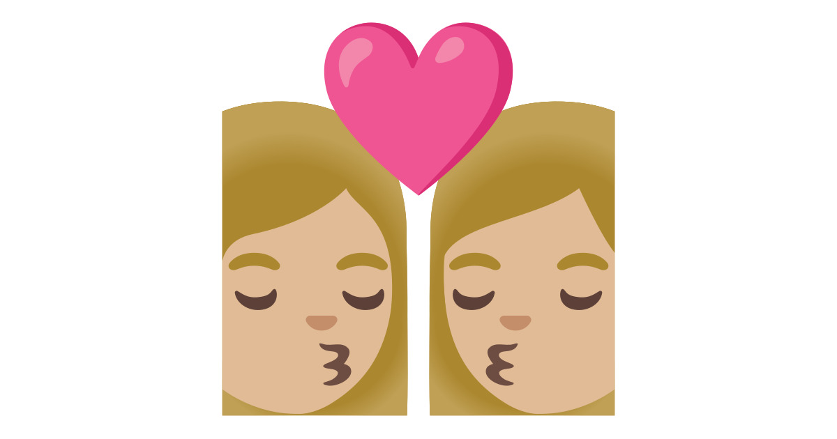 👩🏼 ️💋👩🏼 Kiss: Woman, Woman, Medium-Light Skin Tone Emoji