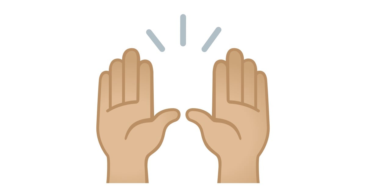Zwei Erhobene Handfl chen Mittelhelle Hautfarbe Emoji zwei-erhobene-handfl-chen-mittelhelle-hautfarbe-emoji