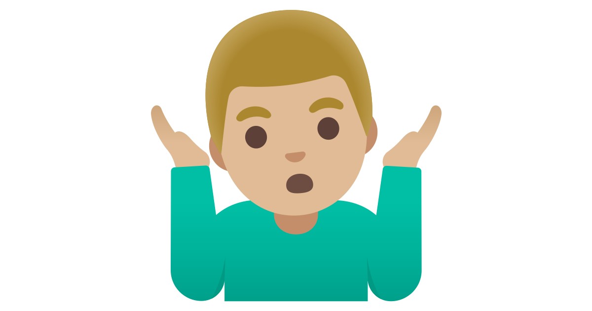 🤷🏼‍♂️ Homme Qui Hausse Les épaules Peau Moyennement Claire Emoji dans 100+ langues