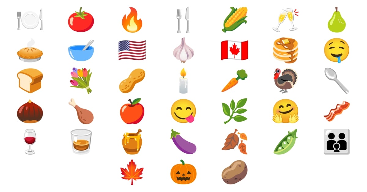 🦃 Thanksgiving Emojis 🍂 🥂 🍞 🍯 🌽 🥣