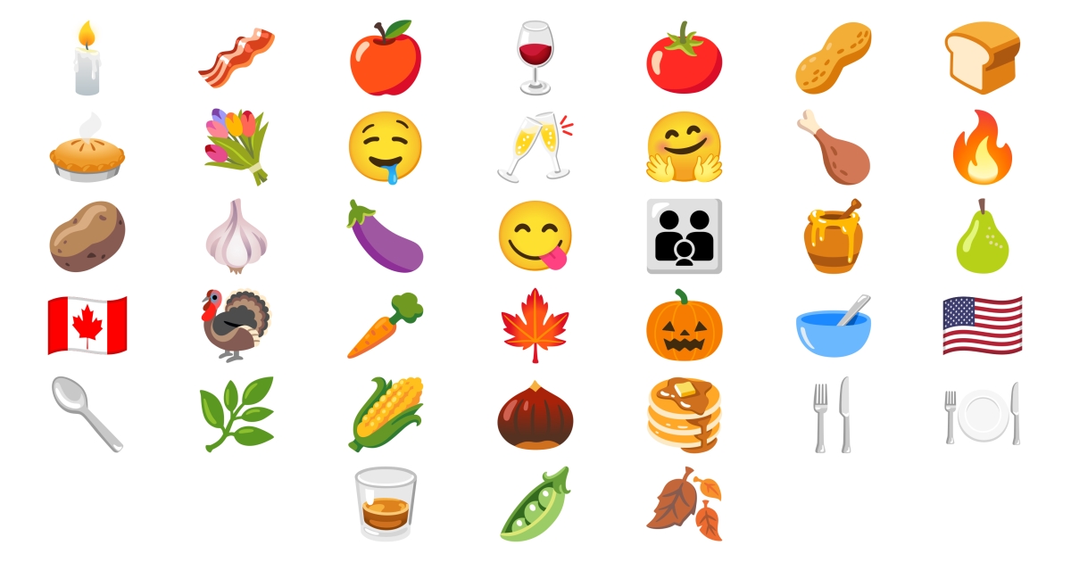 🦃 Dia de Ação de Graças (Thanksgiving) Emojis 🥕 🔥 🍐 💐 🤗 🌽
