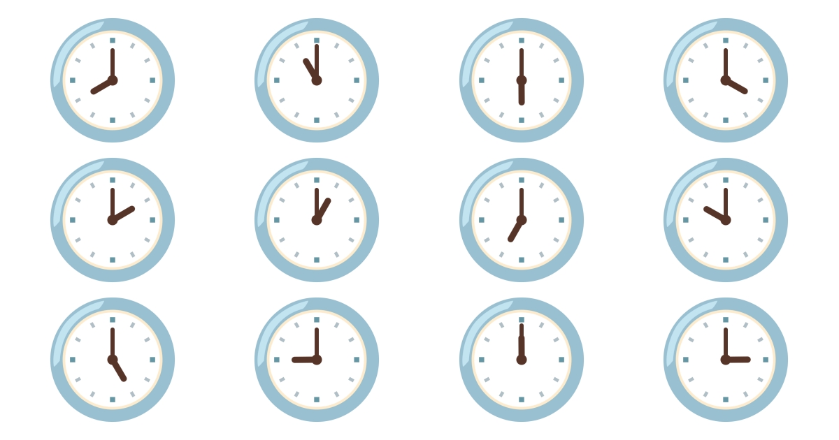 🕛 O’clock Emojis 🕐 🕑 🕒 🕓 🕔 🕕