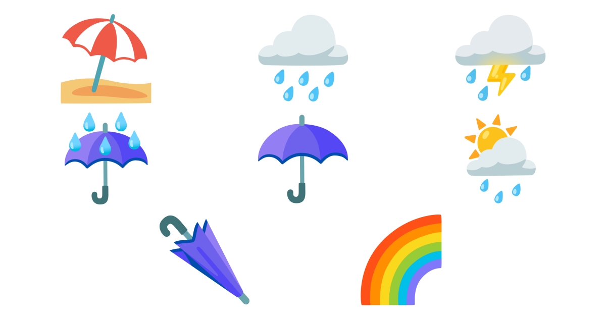 ⛈️ Rain Emojis 🌦️ 🌧️ 🌈 🌂 ☂️ ☔