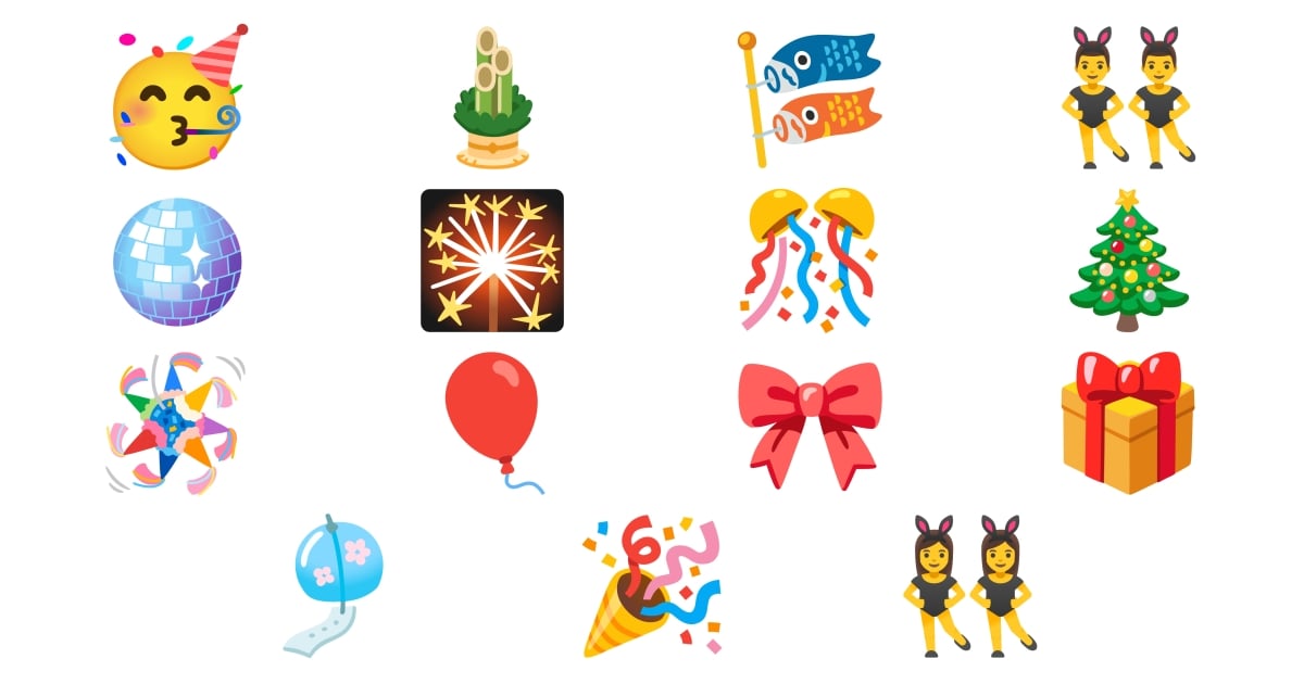 🥳 Fête Emojis 👯‍♂️ 👯‍♀️ 🎄 🎇 🎈 🎉