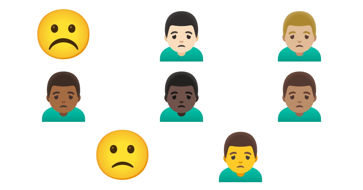 🙁 Corrucciato Emoji ☹️ 🙍♂️ 🙍🏻♂️ 🙍🏼♂️ 🙍🏽♂️ 🙍🏾♂️