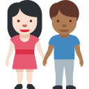 👩🏻🤝👨🏾 Mann und Frau halten Hände: helle Hautfarbe, mitteldunkle Hautfarbe; Twitter v12.0