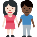 👩🏻🤝👨🏿 Mann und Frau halten Hände: helle Hautfarbe, dunkle Hautfarbe; Twitter v12.0