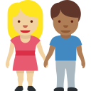 👩🏼🤝👨🏾 Mujer Y Hombre De La Mano: Tono De Piel Claro Medio Y Tono De Piel Oscuro Medio; Twitter v12.0
