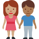 👩🏽🤝👨🏾 Mann und Frau halten Hände: mittlere Hautfarbe, mitteldunkle Hautfarbe; Twitter v12.0
