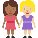 👩🏾🤝👩🏼 Deux Femmes Se Tenant La Main : Peau Mate Et Peau Moyennement Claire; Twitter v12.0