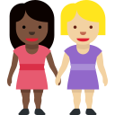 👩🏿🤝👩🏼 händchenhaltende Frauen: dunkle Hautfarbe, mittelhelle Hautfarbe; Twitter v12.0